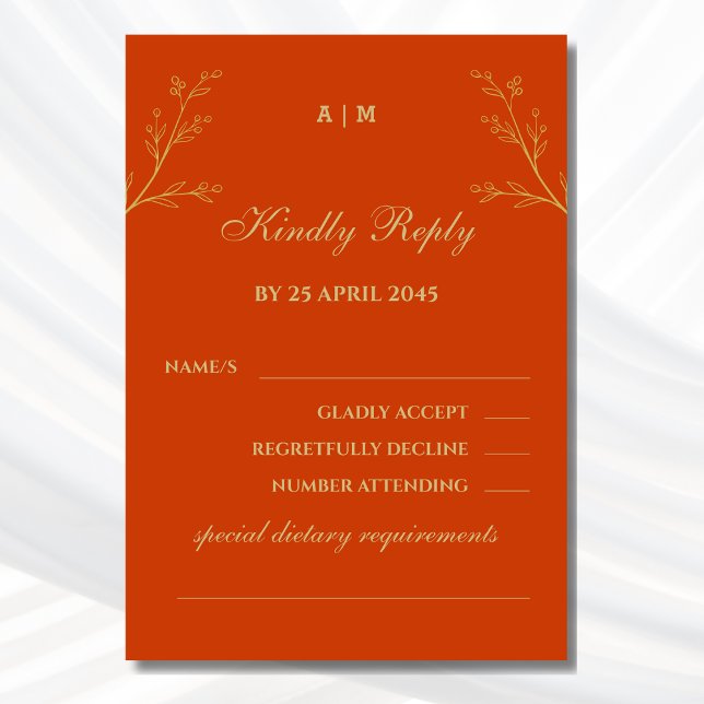Tarjeta RSVP de Boda Botánica Terracotta Monograma (Subido por el creador)