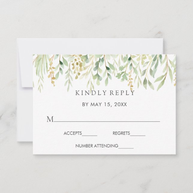 Tarjeta RSVP de Boda Botánica Verde Foliage (Anverso)