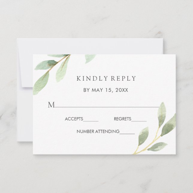 Tarjeta RSVP de Boda Botánica Verde Foliage (Anverso)