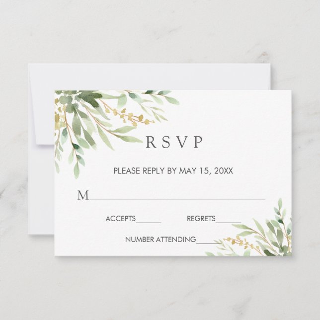 Tarjeta RSVP de Boda Botánica Verde Foliage (Anverso)