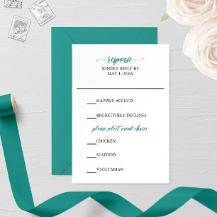 Tarjeta RSVP de boda caligráfica verde azulada