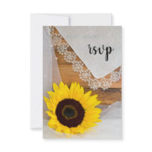 Tarjeta RSVP de boda campestre de girasol y encaje
