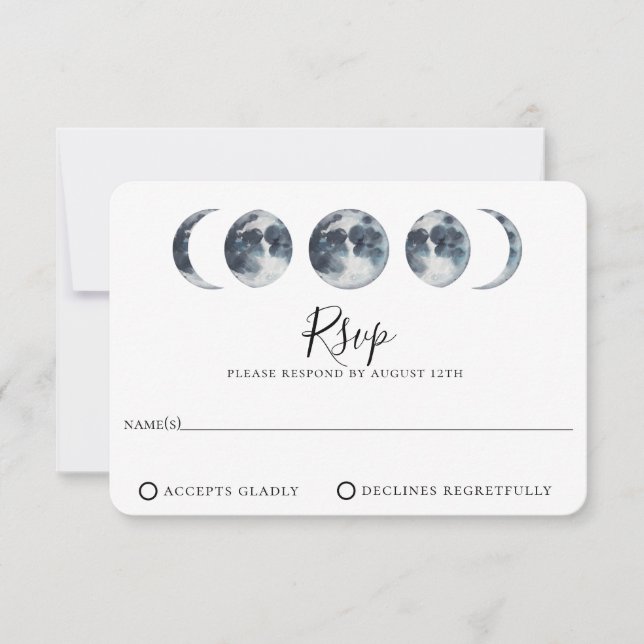 Tarjeta RSVP de Boda Celestial Azul de la Marina (Anverso)