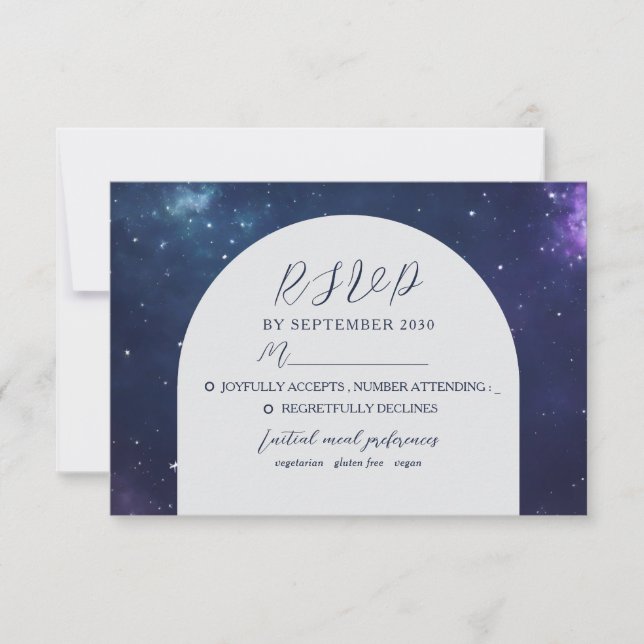 Tarjeta RSVP de Boda Celestial Romántica (Anverso)