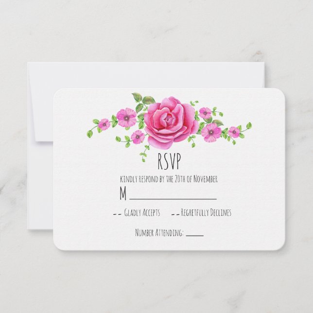 Tarjeta RSVP de Boda Chic Wedding Floral Rosa (Anverso)