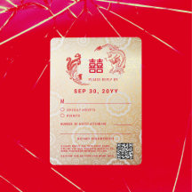 Tarjeta RSVP de Boda China Dragon Phoenix Double X