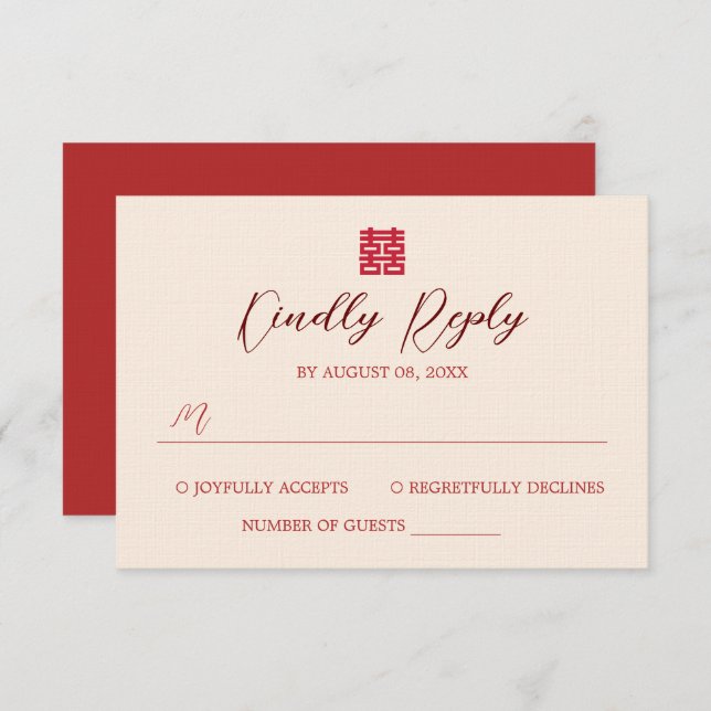 Tarjeta RSVP de boda china moderna de color beige  (Anverso / Reverso)