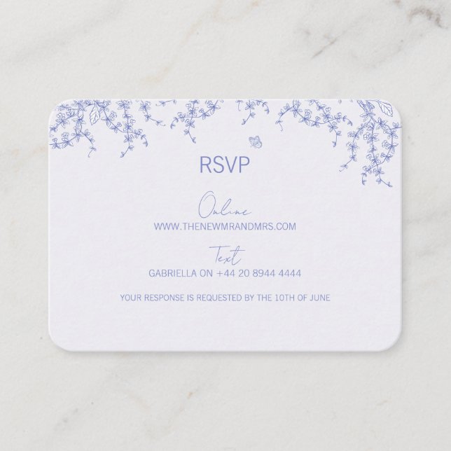 Tarjeta RSVP de Boda Chinoiserie Azul (Anverso)