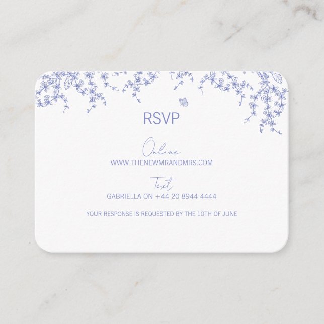 Tarjeta RSVP de Boda Chinoiserie Azul (Anverso)