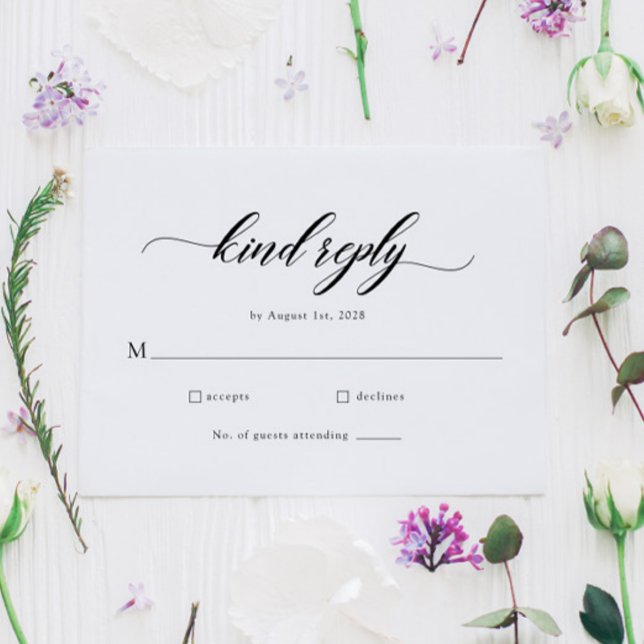 Tarjeta RSVP de boda clásica con guión elegante (Subido por el creador)