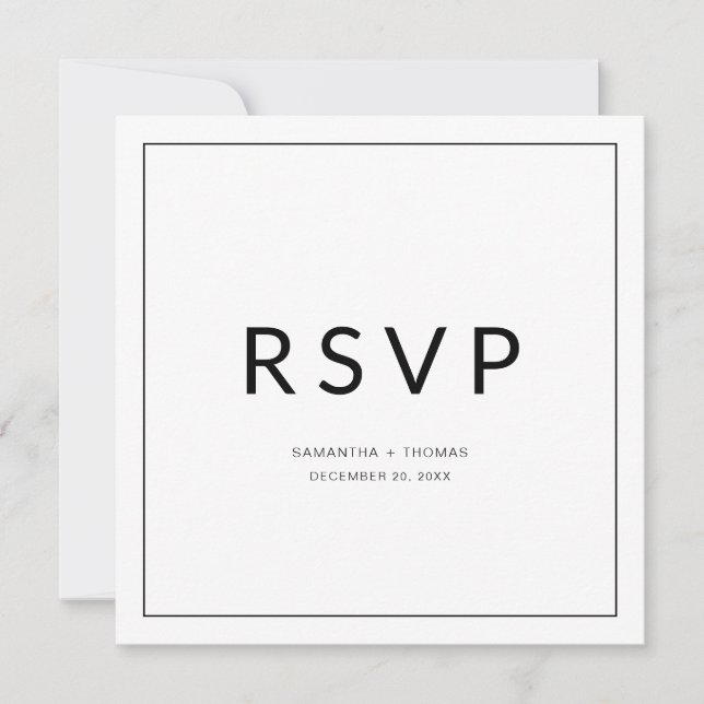 Tarjeta RSVP de boda clásica de borde blanco y neg (Anverso)