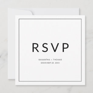 Tarjeta RSVP de boda clásica de borde blanco y neg