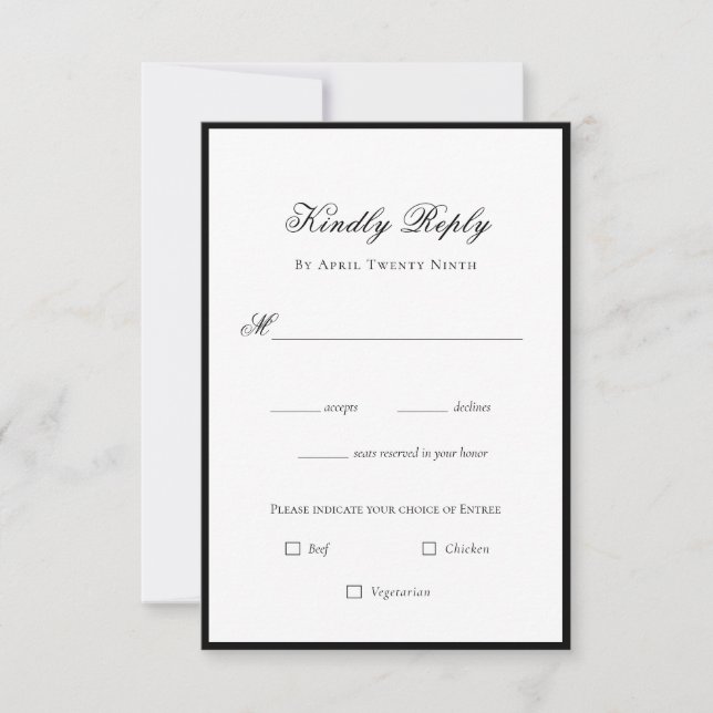 Tarjeta RSVP de boda clásica elegante en blanco y  (Anverso)