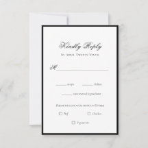 Tarjeta RSVP de boda clásica elegante en blanco y