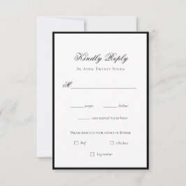 Tarjeta RSVP de boda clásica elegante en blanco y 
