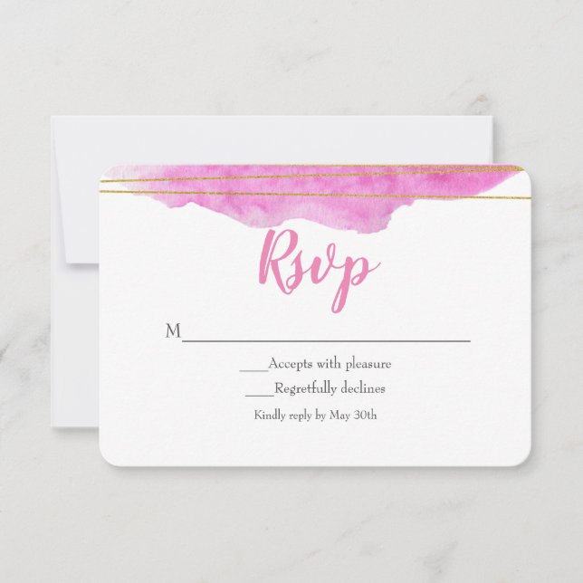 Tarjeta RSVP de Boda color rosa y oro (Anverso)