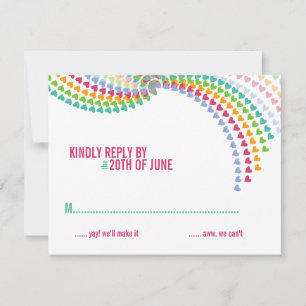 Tarjeta RSVP de Boda con el corazón arcoiris color