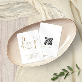 Tarjeta RSVP de Boda con guión dorado de código QR