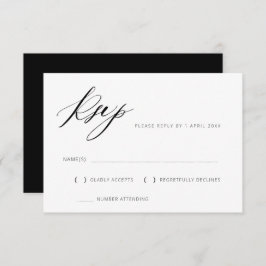 tarjeta RSVP de boda con letras en blanco y negro