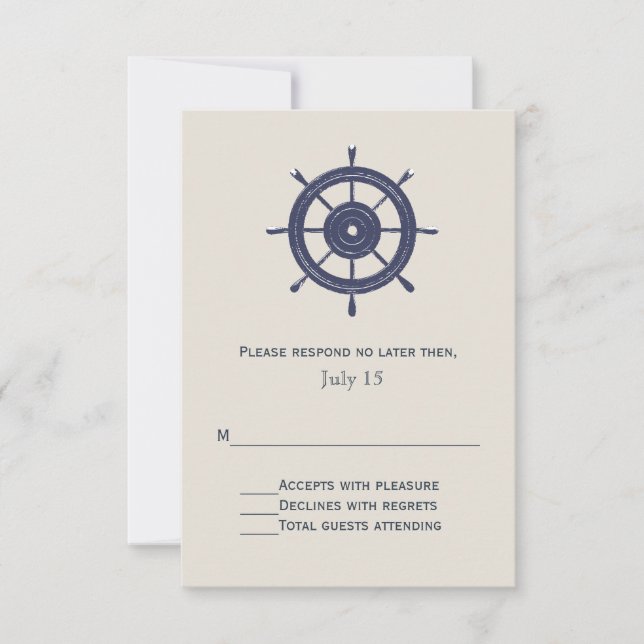 Tarjeta RSVP de Boda con Temas Náuticos Azul e Mar (Anverso)