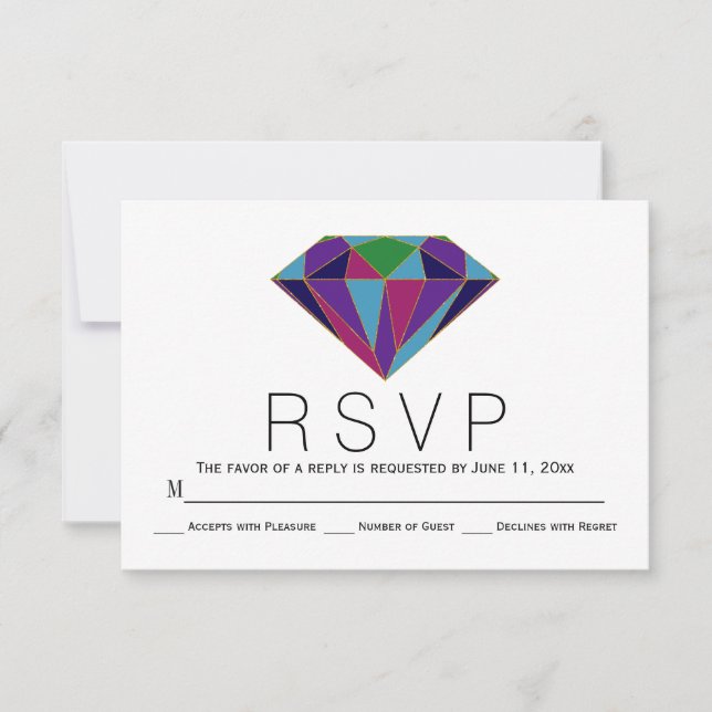 Tarjeta RSVP de boda con tonos de joyas de diamant (Anverso)