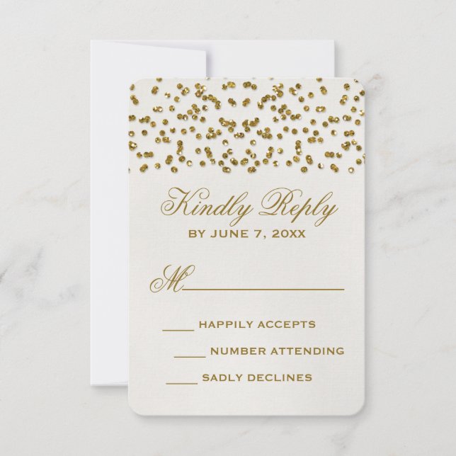 Tarjeta RSVP de Boda Confetti Purpurina de Glamour (Anverso)
