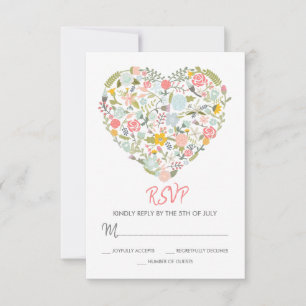 Tarjeta RSVP de Boda Corazón Floral