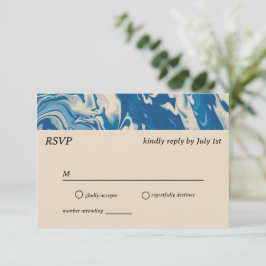 Tarjeta RSVP de boda costera moderna de mármol azu