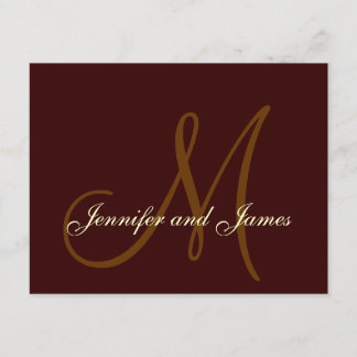 Tarjeta RSVP de boda crema marrón con monograma