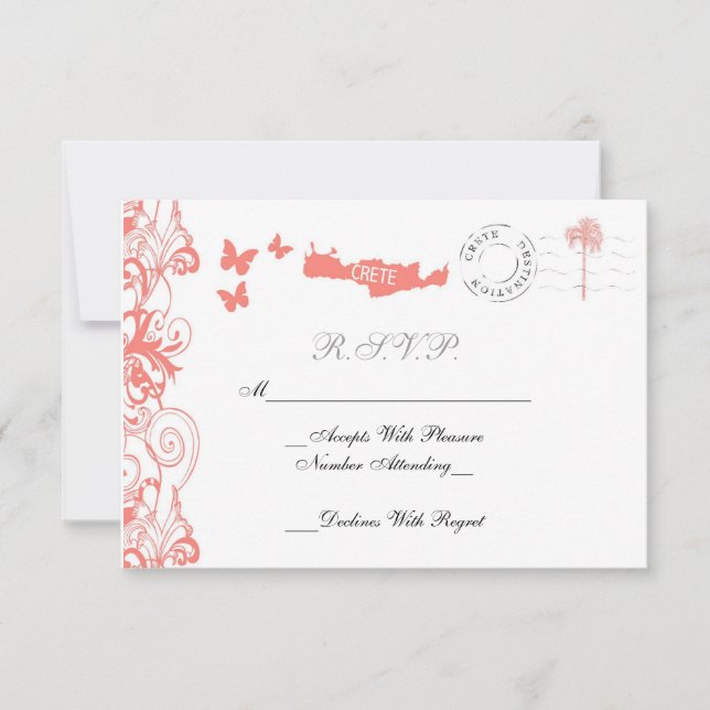 Tarjeta RSVP De Boda Creta En Blanco Y Rosa De Cor (Anverso)