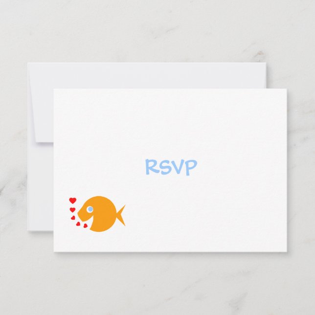 Tarjeta RSVP de Boda Cute Goldfish & Hearts Beach  (Anverso)