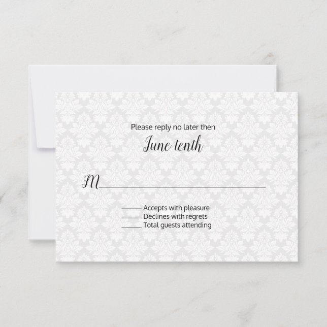 Tarjeta RSVP de boda Damask moderna (Anverso)