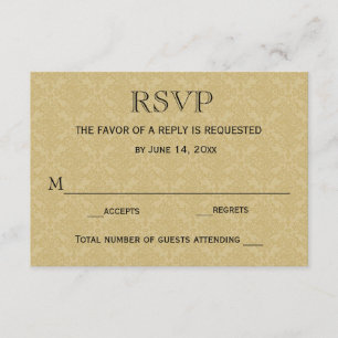 Tarjeta RSVP de boda / Dámpara de oro y marrón