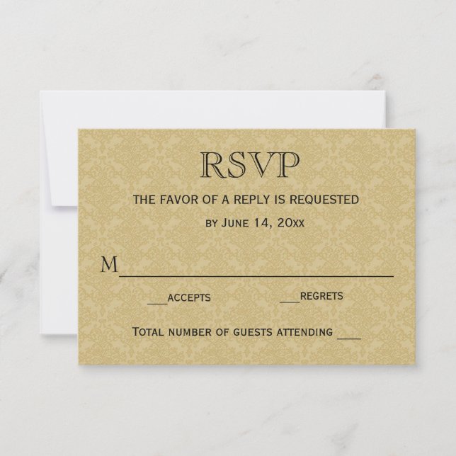 Tarjeta RSVP de boda / Dámpara de oro y marrón (Anverso)