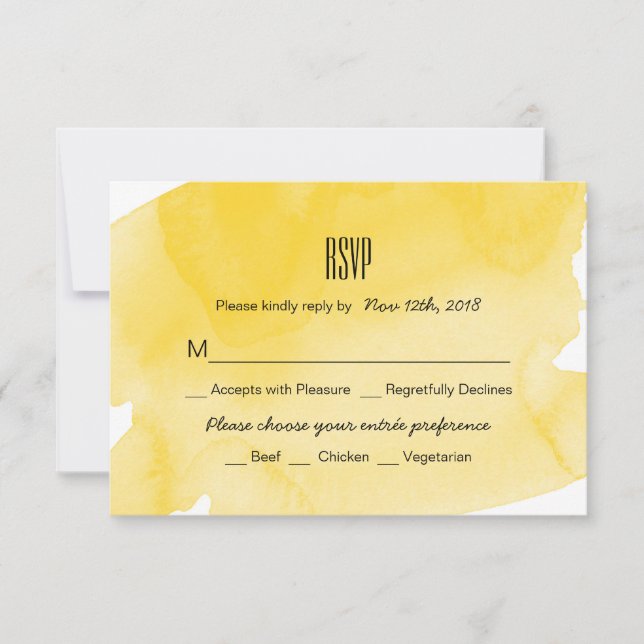 Tarjeta RSVP de Boda de Agua Amarilla (Anverso)