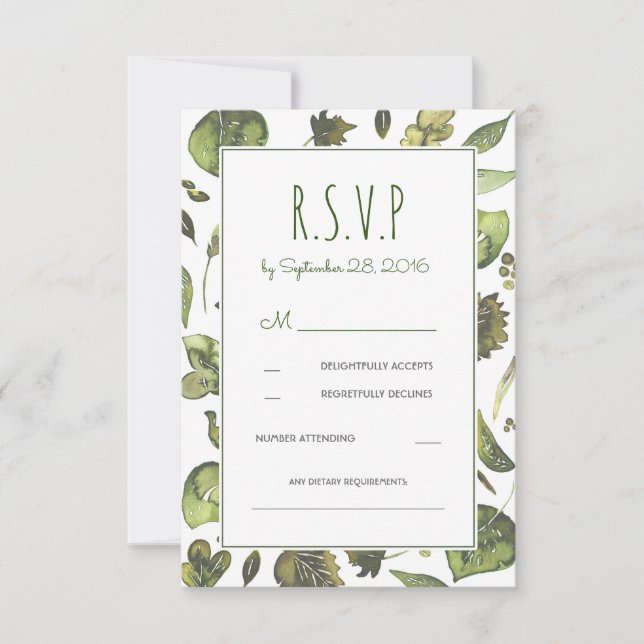 Tarjeta RSVP de Boda de Agua de Bosque de Verdor (Anverso)