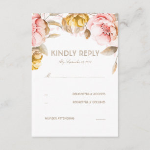 Tarjeta RSVP de Boda de Agua de Flor de Oro y Rubo