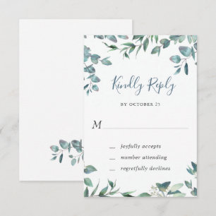Tarjeta RSVP de Boda de Agua Eucalipto de Verdor