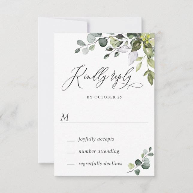 Tarjeta RSVP de Boda de Agua Eucalyptus Greenery W (Anverso)
