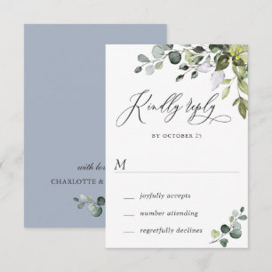 Tarjeta RSVP de Boda de Agua Eucalyptus Greenery W