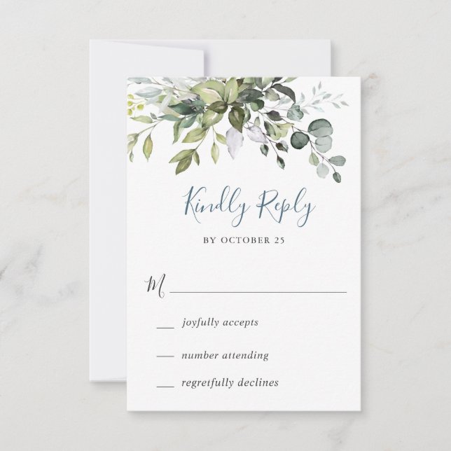 Tarjeta RSVP de Boda de Agua Eucalyptus Greenery W (Anverso)