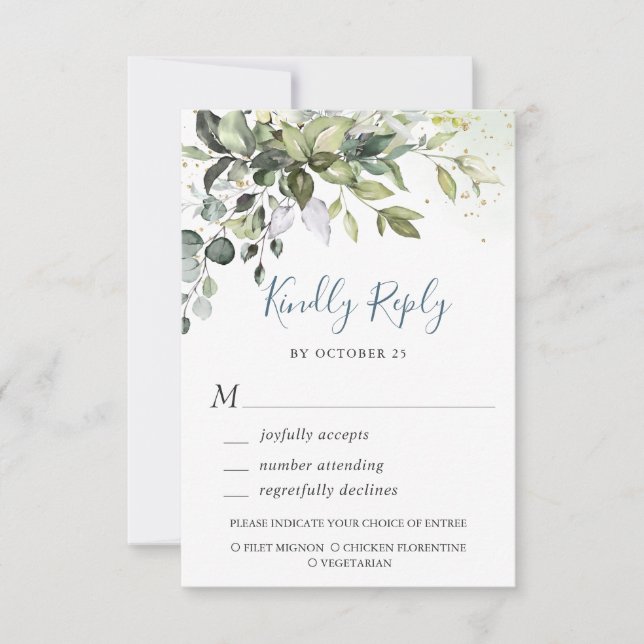 Tarjeta RSVP de Boda de Agua Eucalyptus Greenery W (Anverso)