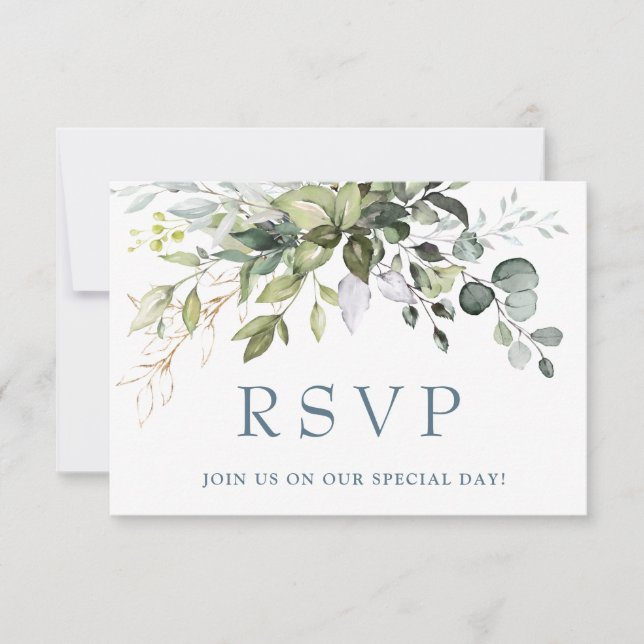 Tarjeta RSVP de Boda de Agua Eucalyptus Greenery W (Anverso)