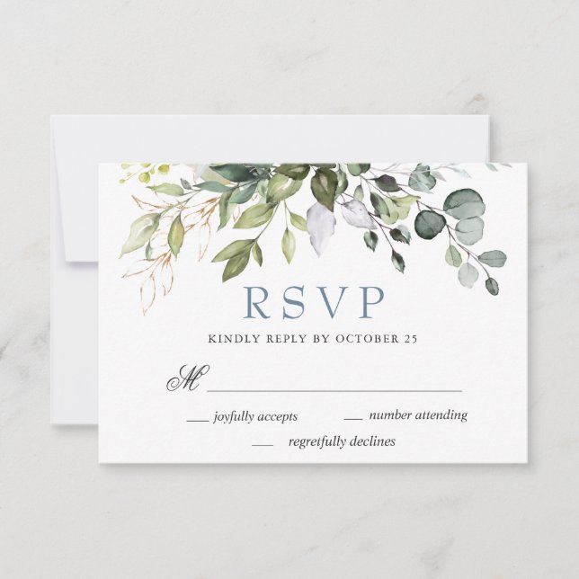 Tarjeta RSVP de Boda de Agua Eucalyptus Greenery W (Anverso)