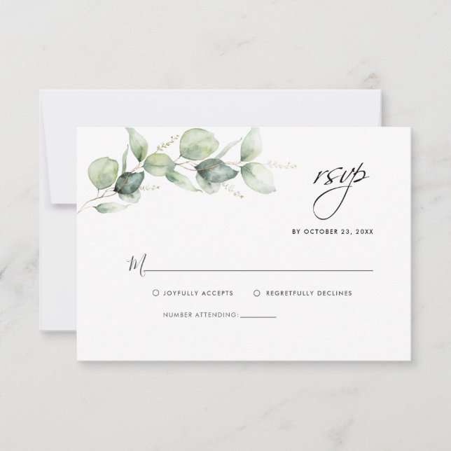 Tarjeta RSVP de Boda de Agua Eucalyptus Greenery W (Anverso)