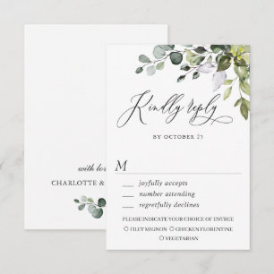 Tarjeta RSVP de Boda de Agua Eucalyptus Greenery W