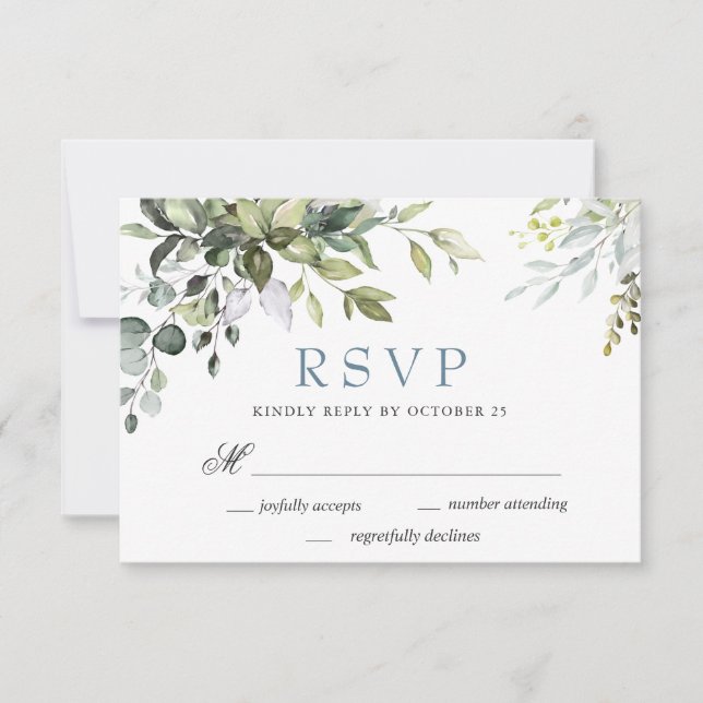Tarjeta RSVP de Boda de Agua Eucalyptus Greenery W (Anverso)