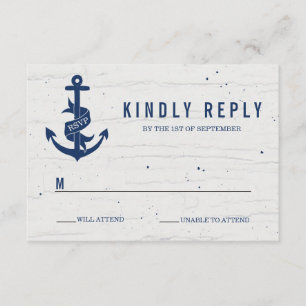Tarjeta RSVP de boda de Anchor Rústico / Armada