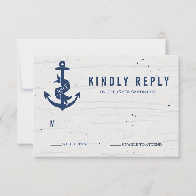 Tarjeta RSVP de boda de Anchor Rústico / Armada (Anverso)