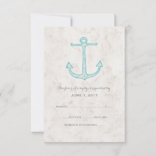 Tarjeta RSVP de boda de Ancla Rústica verde azulad